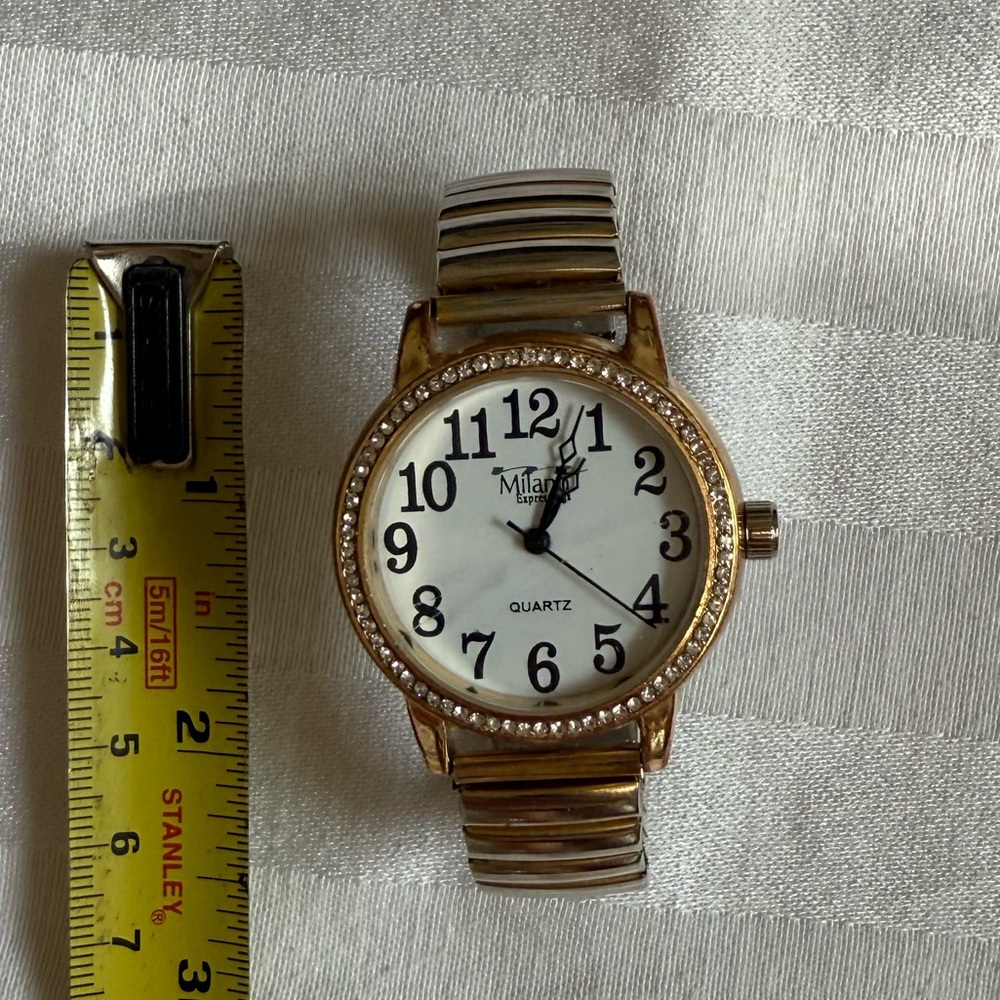 Milano Expressions Gold-Tone Watch with Stainless Steel Back and elastic band